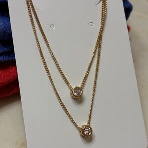 2-Layer Gold Plated Cubic Zirconia Pendant Adjustable Necklace